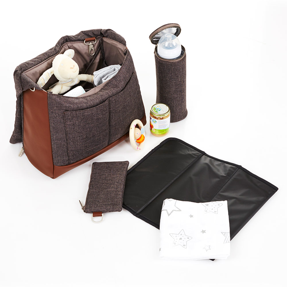 ABC Design Wickeltasche Tasche Urban mit Wickelauflage und Flaschenwärmer Walnut